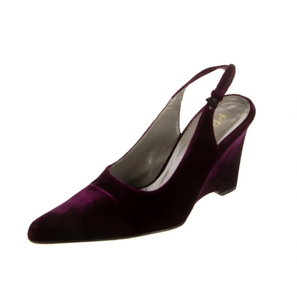 Prada Purple Velvet Slingback Wedges Sz 40 - Picture 2 of 11